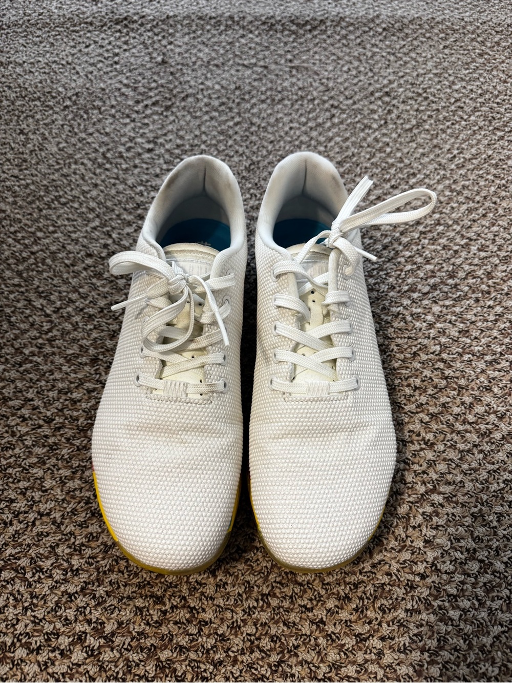 NOBULL White Knit Athletic Shoes with Yellow Sole Accent